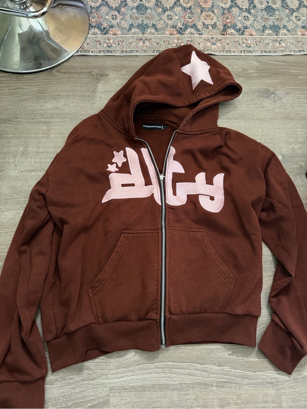 Divide the youth Brown Zip Hoodie with Pink Star Graphic